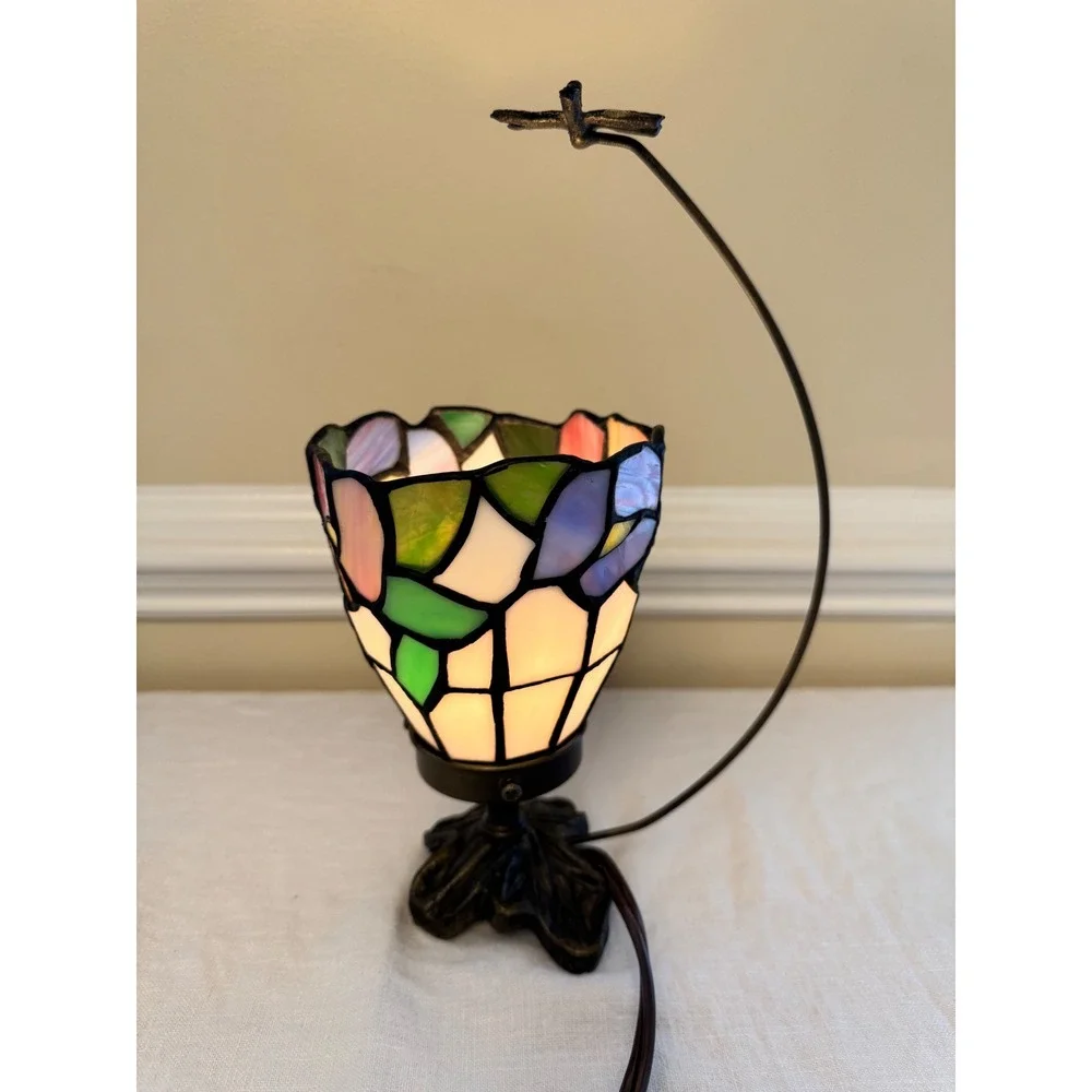 Tiffany Style Stained Glass Dragonfly Accent Lamp Multi-Color Slag Glass 11